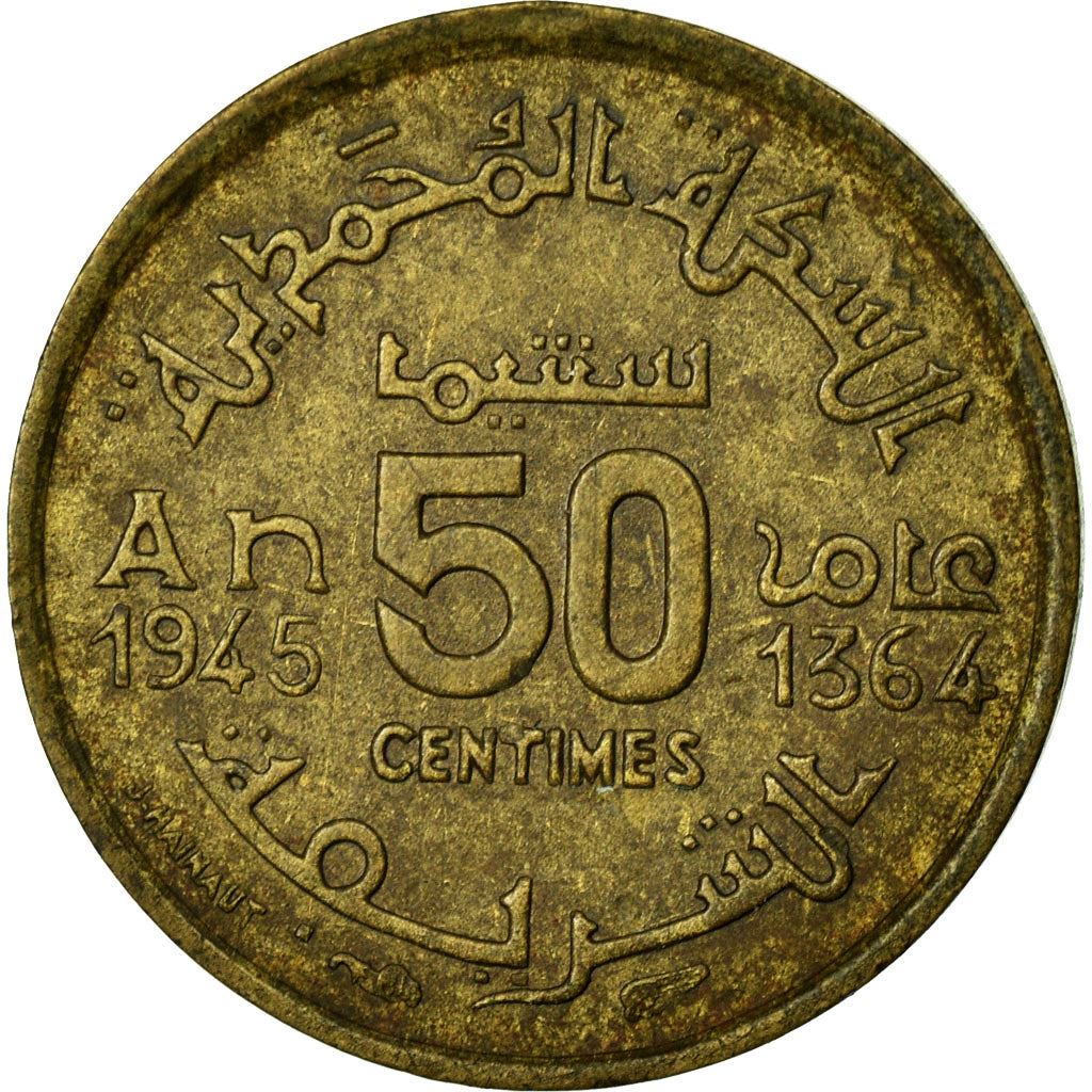 Morocco | 50 Centimes Coin | Sharifian Sultanate | Sultan Mohammed V | Pentagram | Y:40 | 1945