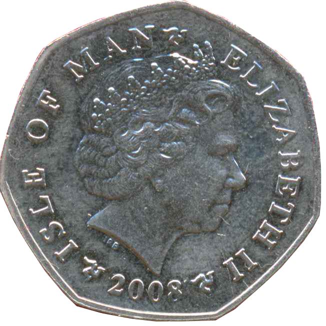 Isle of Man 50 Pence Coin | Queen Elizabeth II | Christmas | 4 Calling Birds | KM1487 | 2008