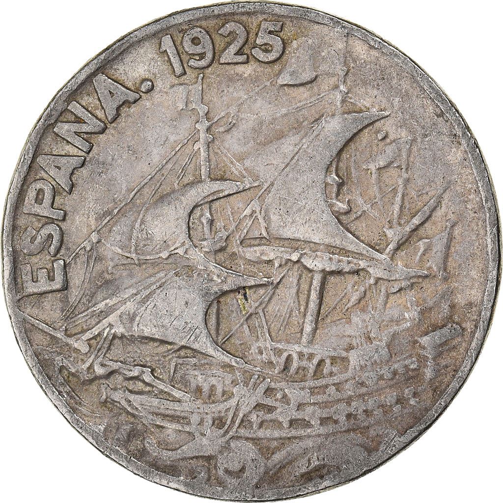 Spagna | Moneta 25 Centimos | Nave caravella | Km:740 | 1925