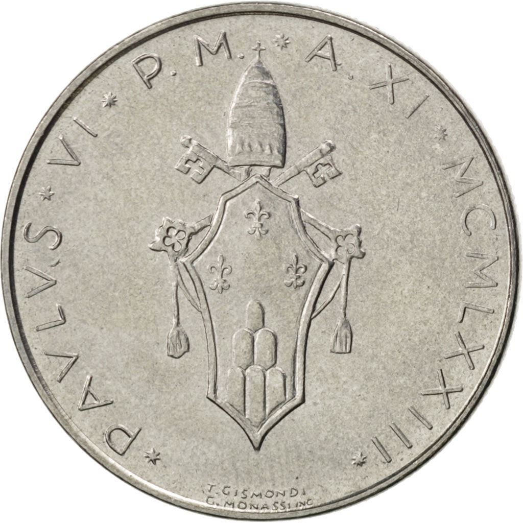 Vatican City | 50 Lire Coin | Olive branch | Km:121 | 1970 - 1976