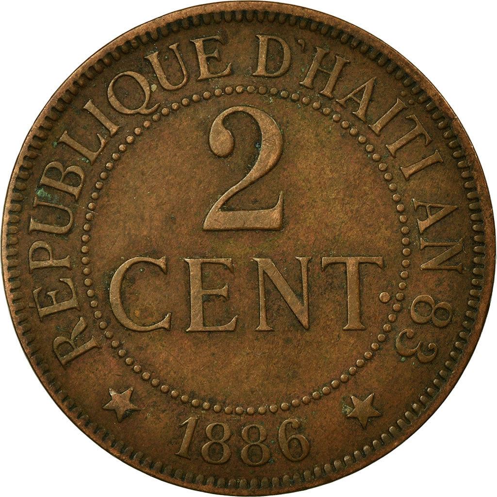 Haiti | 2 Centimes Coin | Palm Tree | Cannon | Km:49 | 1886 - 1894