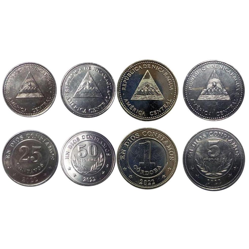 Nicaragua | 4 Coin Set | 25 50 Centavos 1 Cordoba 5 Cordobas | 2022 - 2024