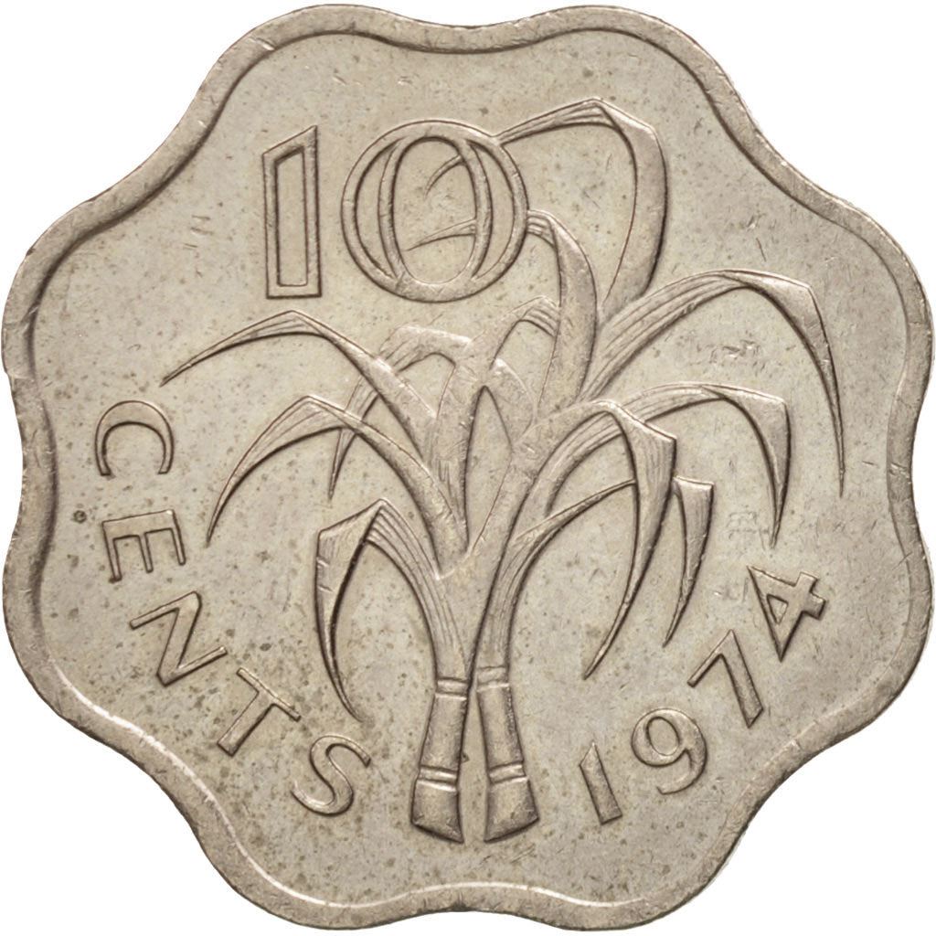 Kingdom of Swaziland | 10 Cents Coin | King Sobhuza II | Sugar Canes | Km:10 | 1974 - 1979
