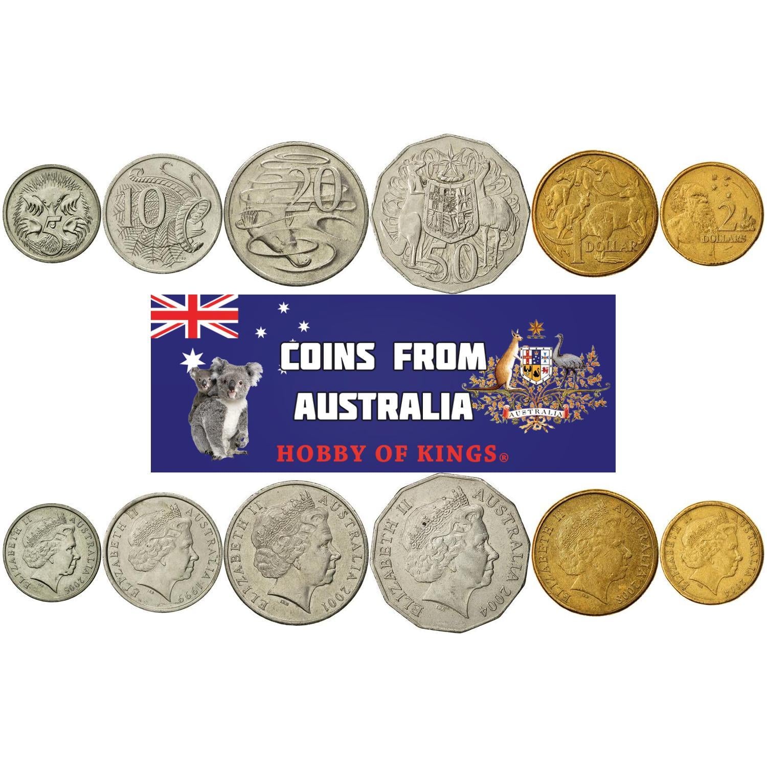 Australia | 6 Coin Set | 5 10 20 50 Cents 1 Dollar 2 Dollars | 1999 - 2019