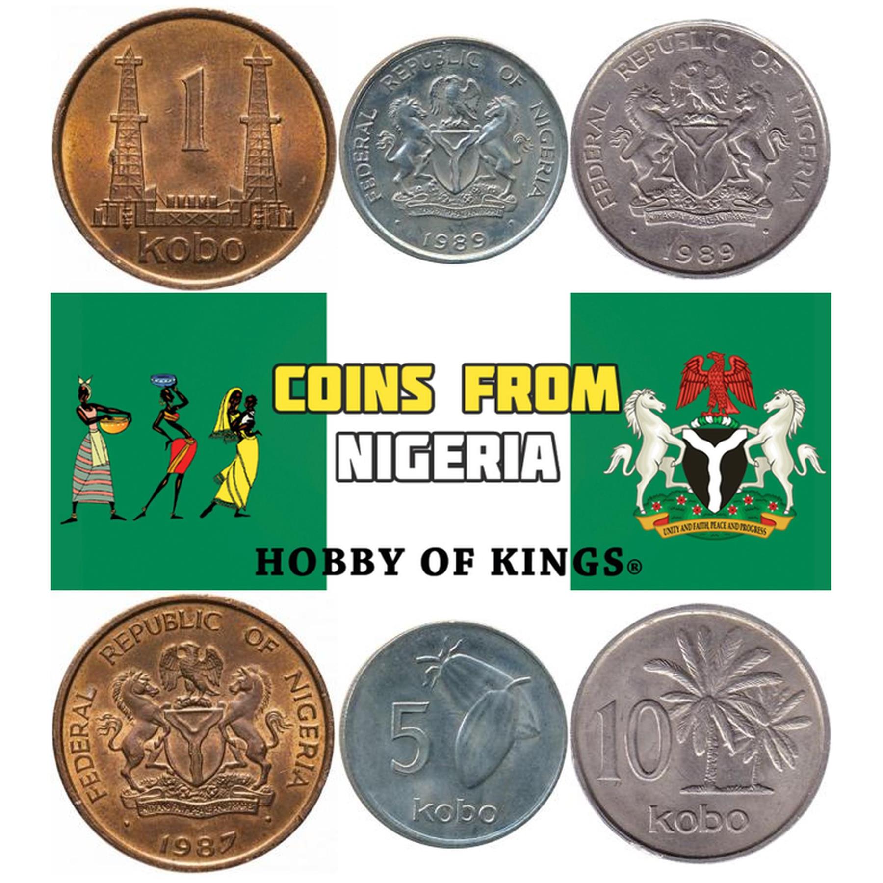 Set 5 Coins Nigeria 1/2 1 5 10 25 Kobo 1973 - 1990