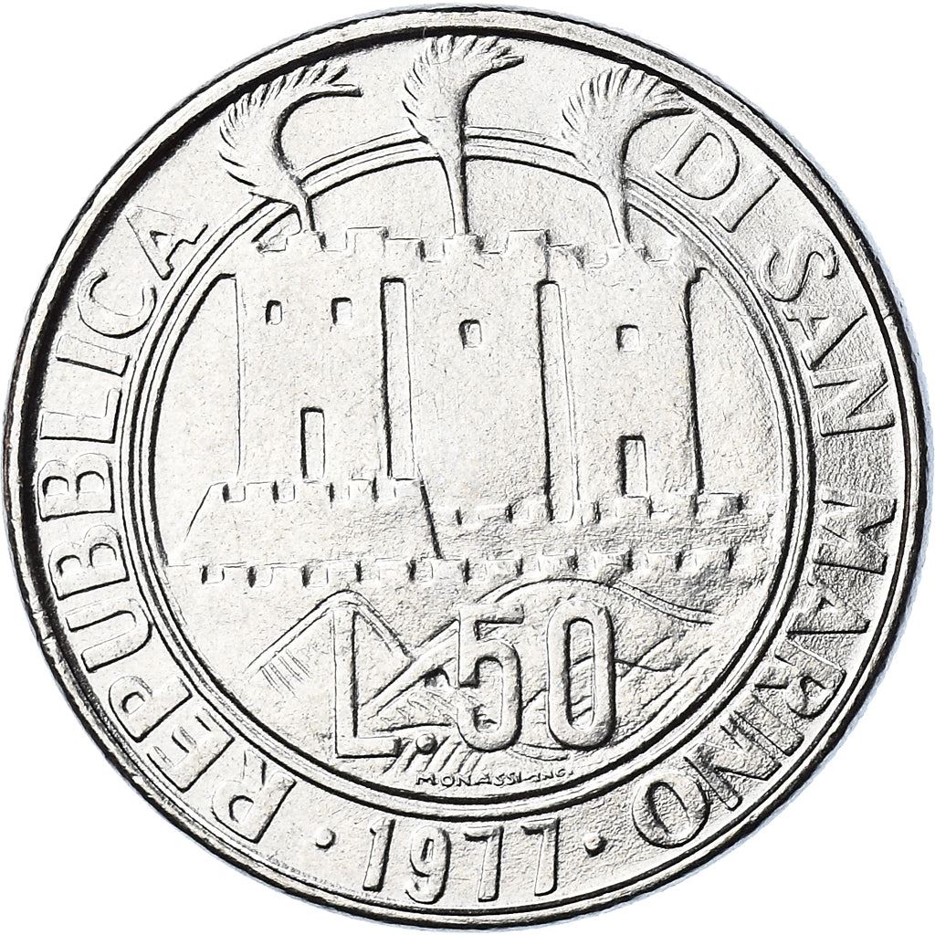 San Marino | 50 Lire Coin | the three towers | Km:68 | 1977