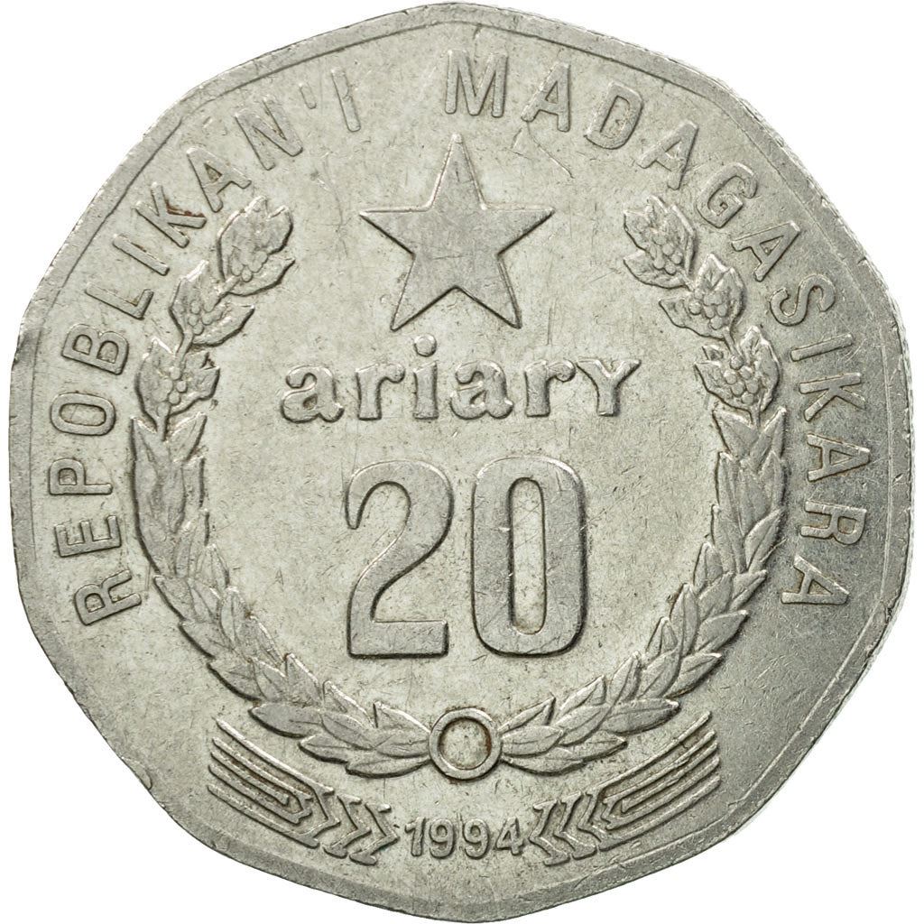 Madagascar | 20 Ariary Coin | Star | Tractor | Farmer | Km:24.1 | 1994