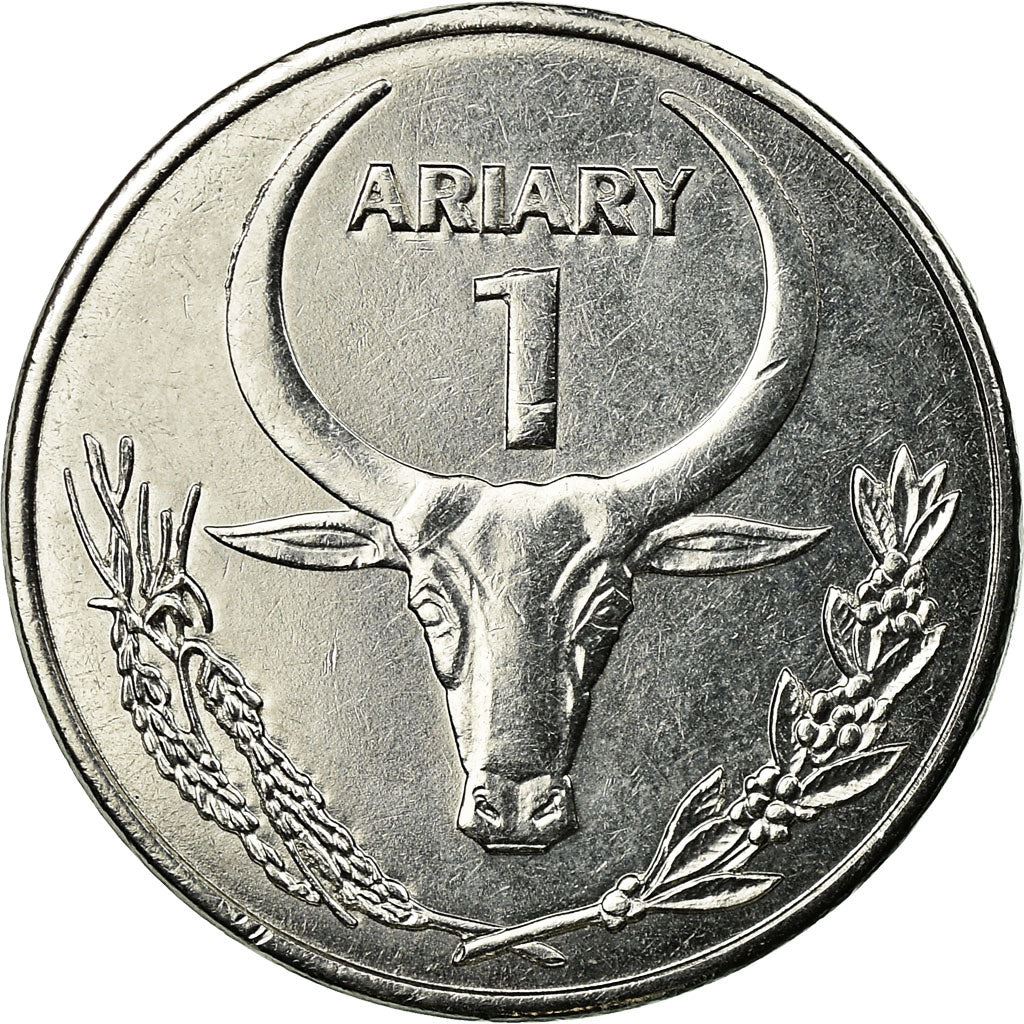 Madagaskaras | 1 Ariary moneta | Gėlė | Zebuas | KM:29 | 2004 - 2021