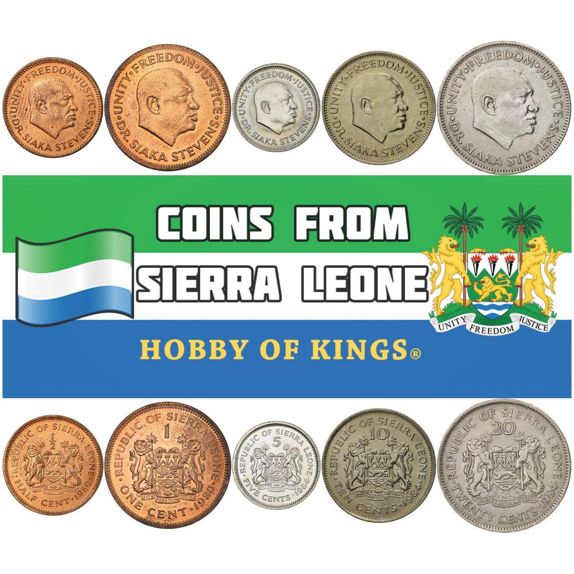 Set 5 Coins Sierra Leone 1/2 1 5 10 20 Cents 1964