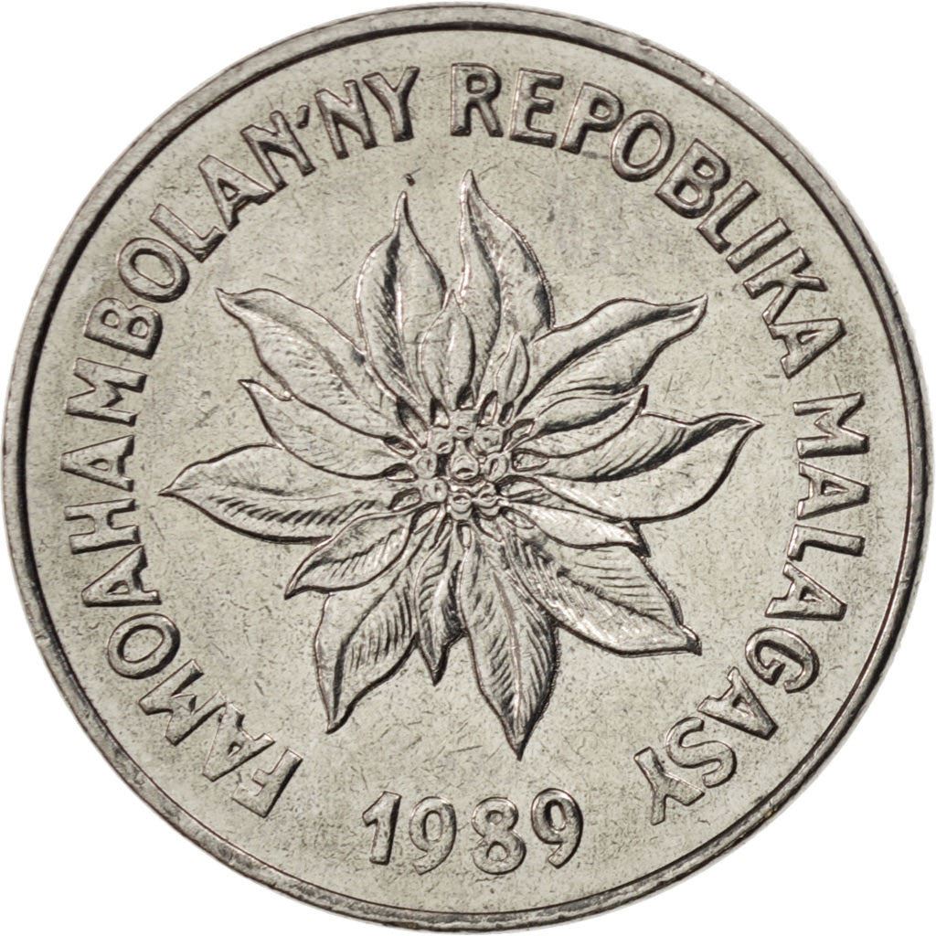 Madagaskaras | 5 frankai / 1 ariaris moneta | Zebuas | Gėlė | Km:10 | 1966 - 1989