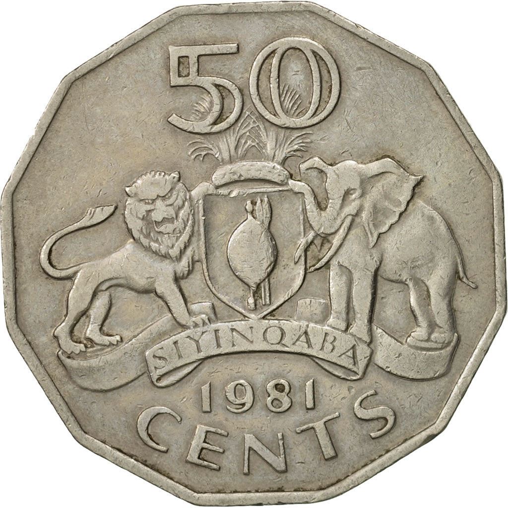 Eswatini 50 Cents Coin | King Sobhuza II | Lion | Elephant | KM12 | 1974 - 1981