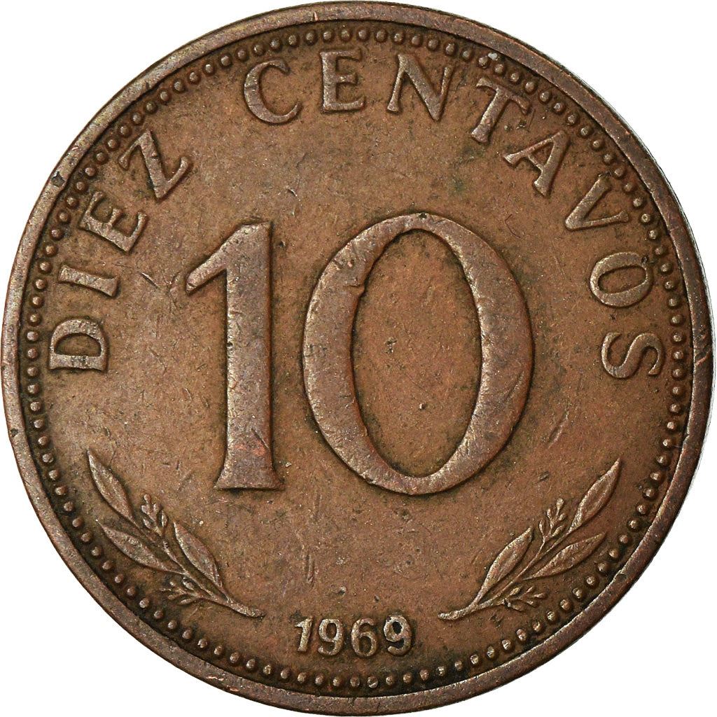 Bolivia | 10 Centavos | Copper clad steel | Coat of Arms | KM:188 | 1965-1973