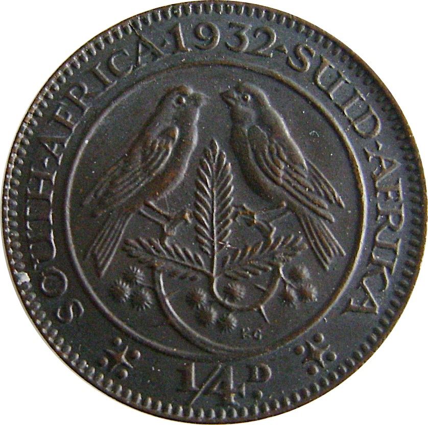 South Africa | 1/4 Penny Coin | George V | Birds | Sparrows | Km:12.3 | 1931 - 1935