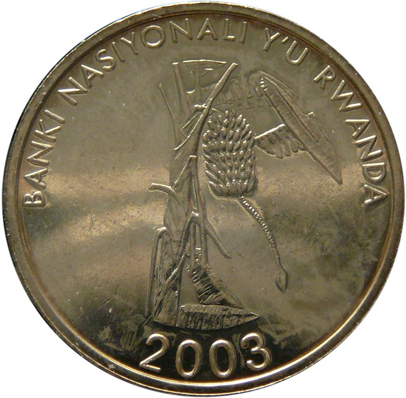 Rwanda | 10 Amafaranga Coin | Banana Tree | Km:24 | 2003