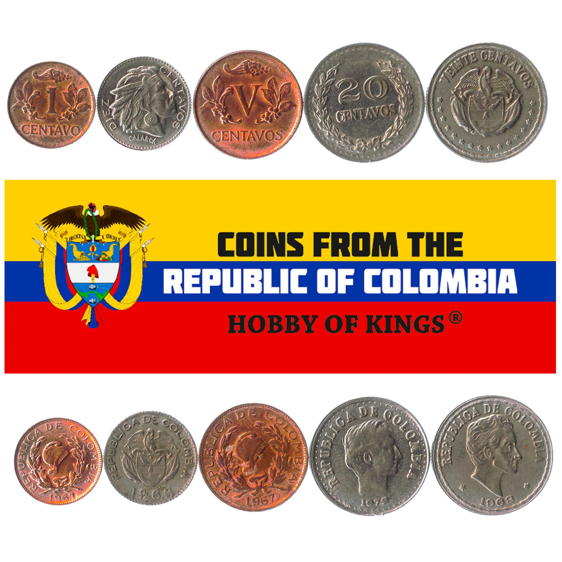 5 Mixed Coins From Colombia | Centavos - Pesos | 1959 - 2017