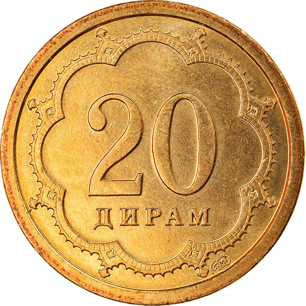 Tajikistan | 20 Diram Coin | Crown | Stars | Small Value | Km:4.1 | 2001