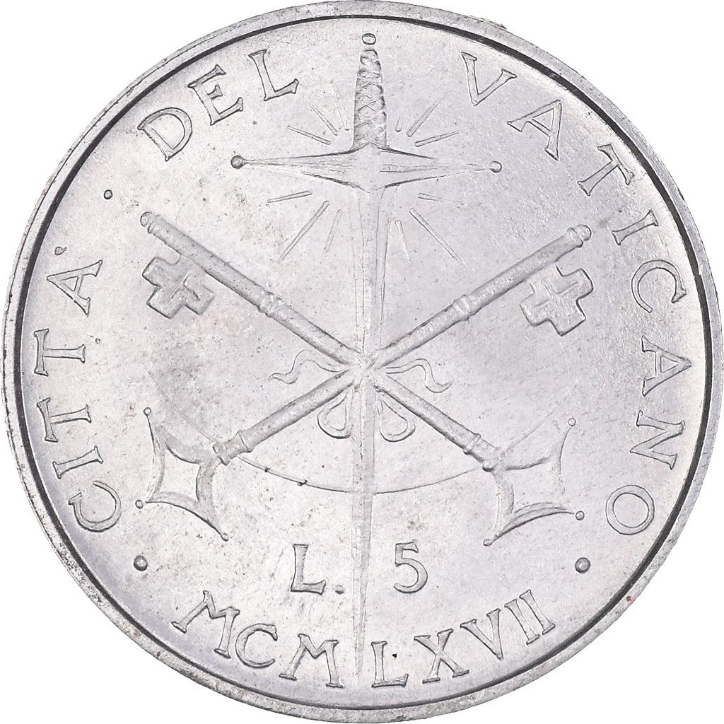 Vatican City | 5 Lire Coin | Paul VI | Km:94 | 1967