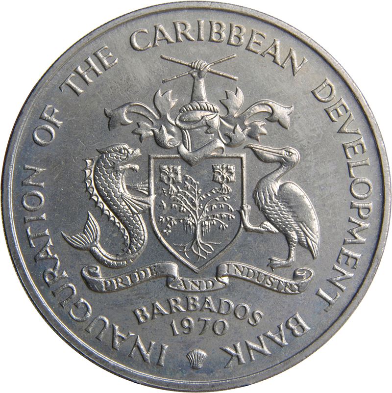 Barbados 4 Dollars Coin | Queen Elizabeth II | FAO | Sugar Cane | Banana Tree | KMA9 | 1970