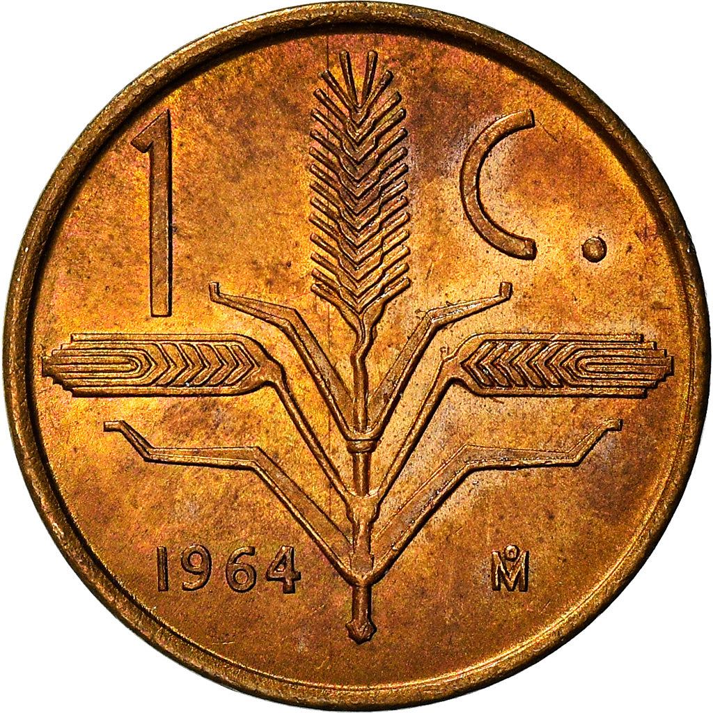 Mexico 1 Centavo Coin | National Mexico arms | Wheatear | KM417 | 1950 - 1969