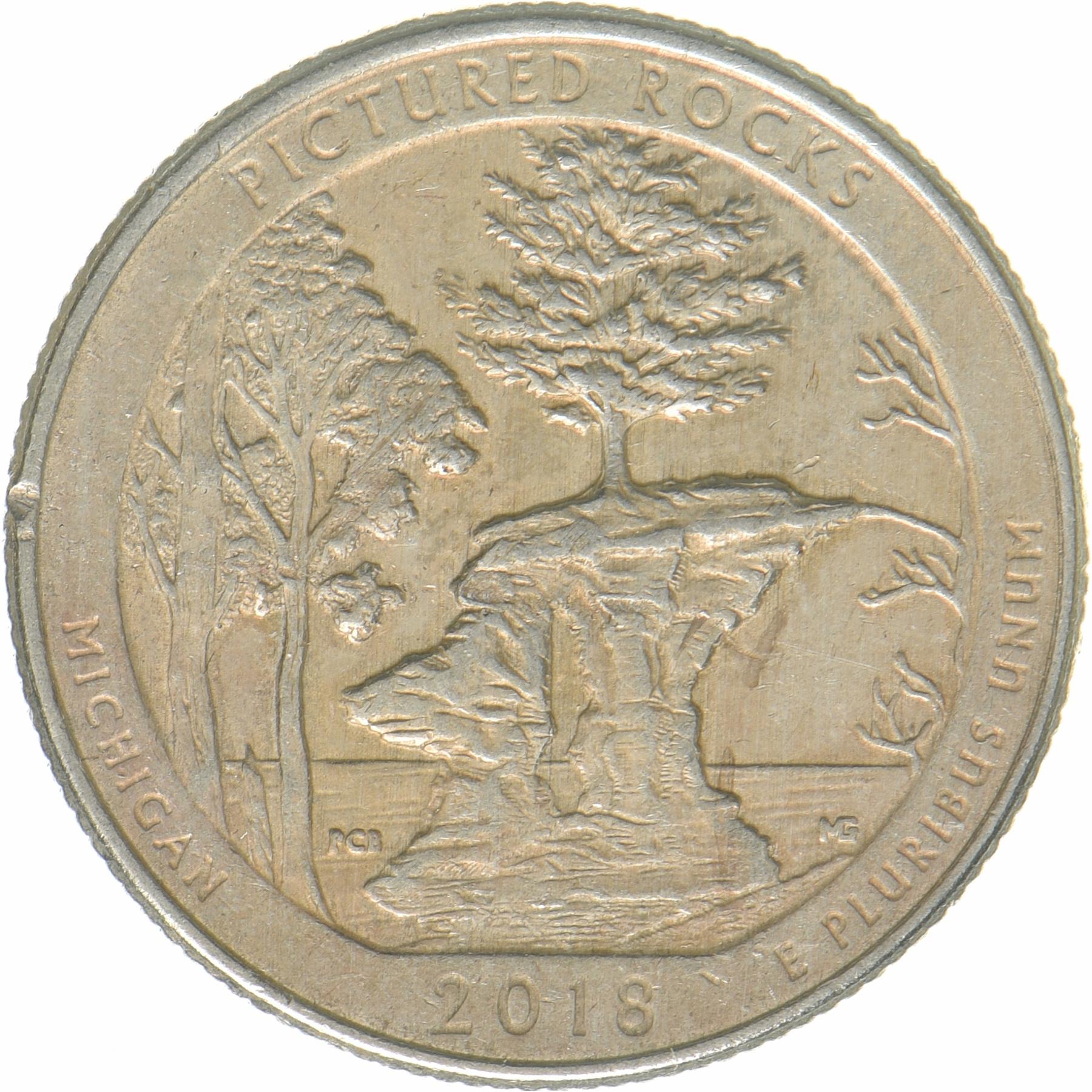 United States | ¼ Dollar Coin | Pictured Rocks National Lakeshore, Michigan | Chapel Rock | Copper-nickel clad copper | KM:669 | 2018