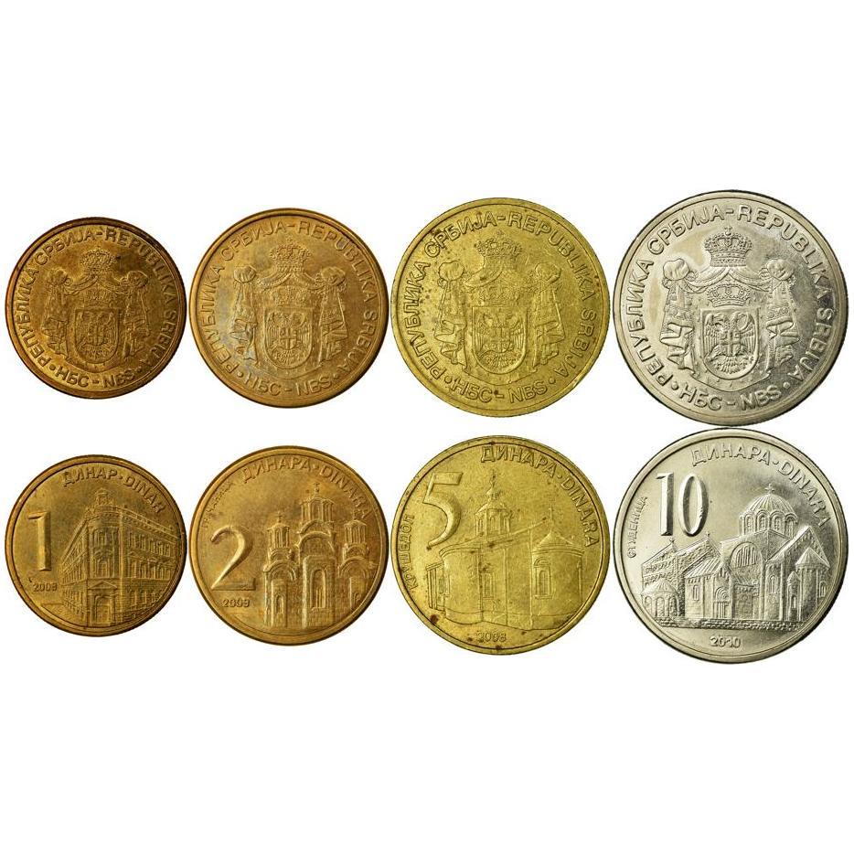 Serbia | 4 Coin Set | 1 Dinar 2 5 10 Dinars | 2005 - 2011