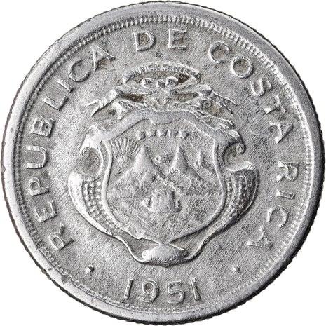 Costa Rica 10 Centimos Coin | Stars | Volcno | Ship | Sun | KM185.1 | 1951