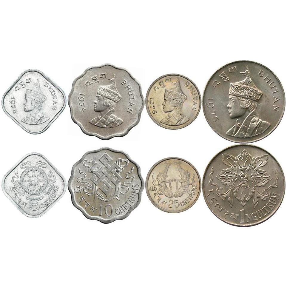 Bhutan | 4 Coin Set | 5 10 25 Chetrums 1 Ngultrum | 1974 - 1975