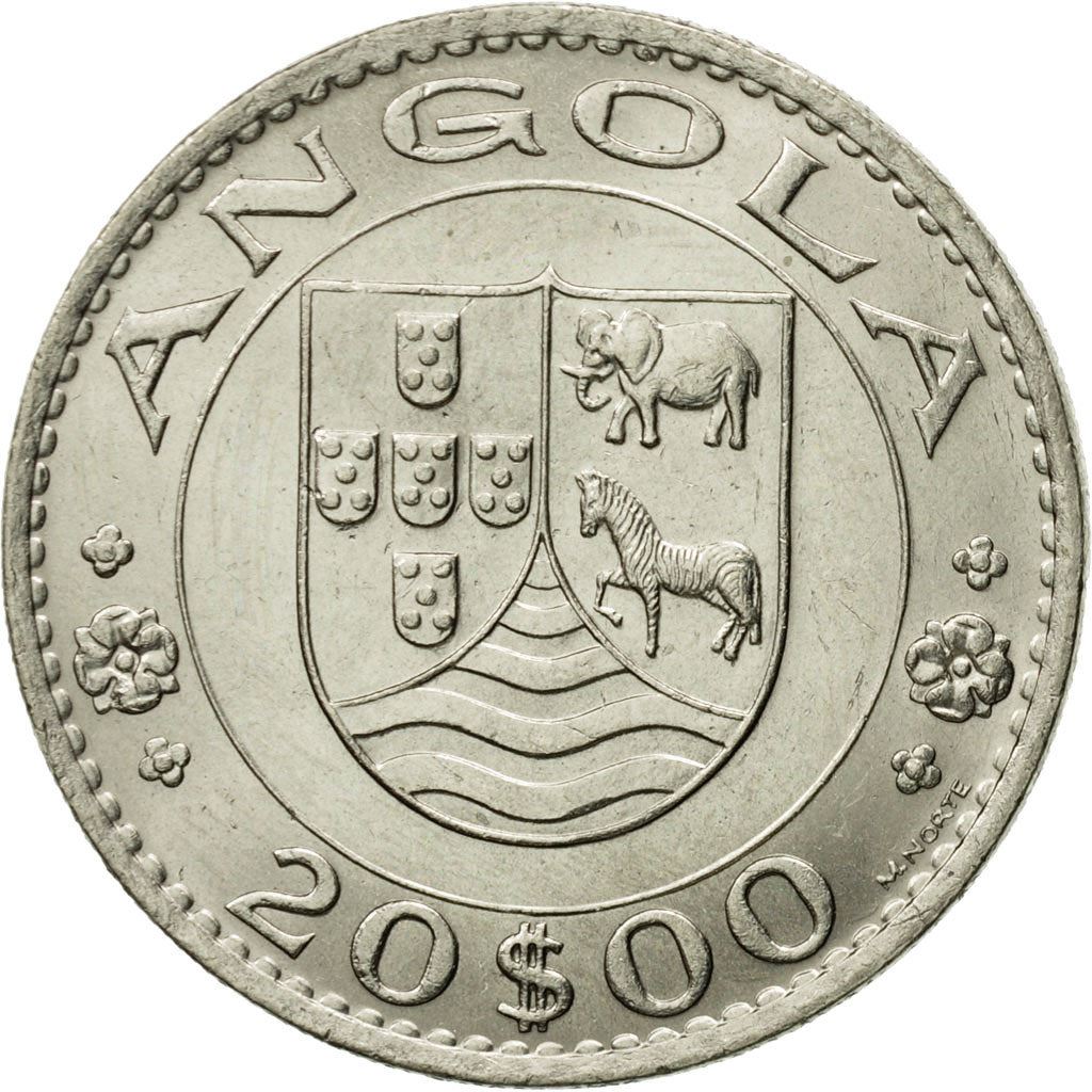 Angola | 20 Escudos Coin | Horse | Elephant | Shield | Km:80 | 1971 - 1972