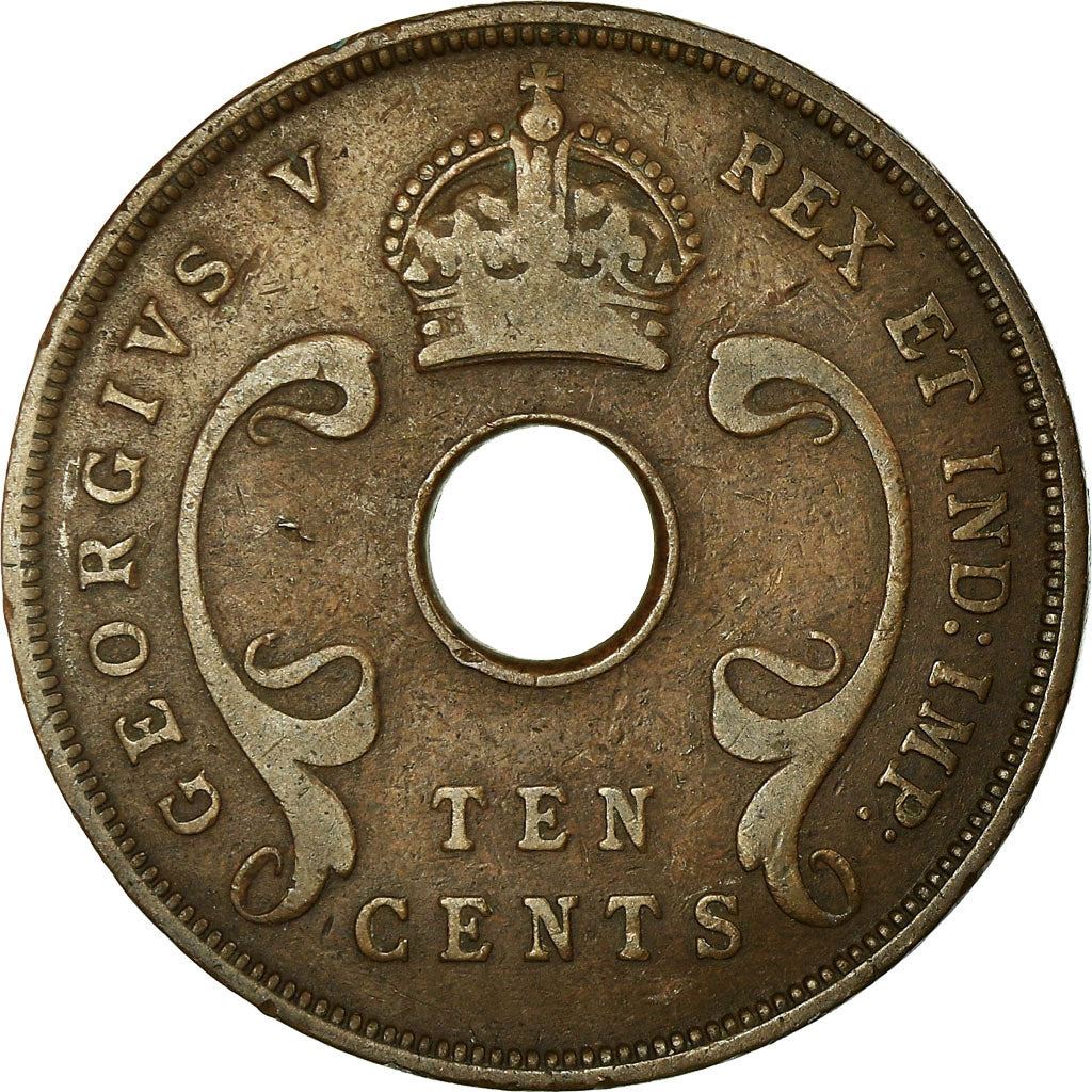 East Africa | 10 Cents Coin | Crown | Tusks | Km:19 | 1921 - 1936