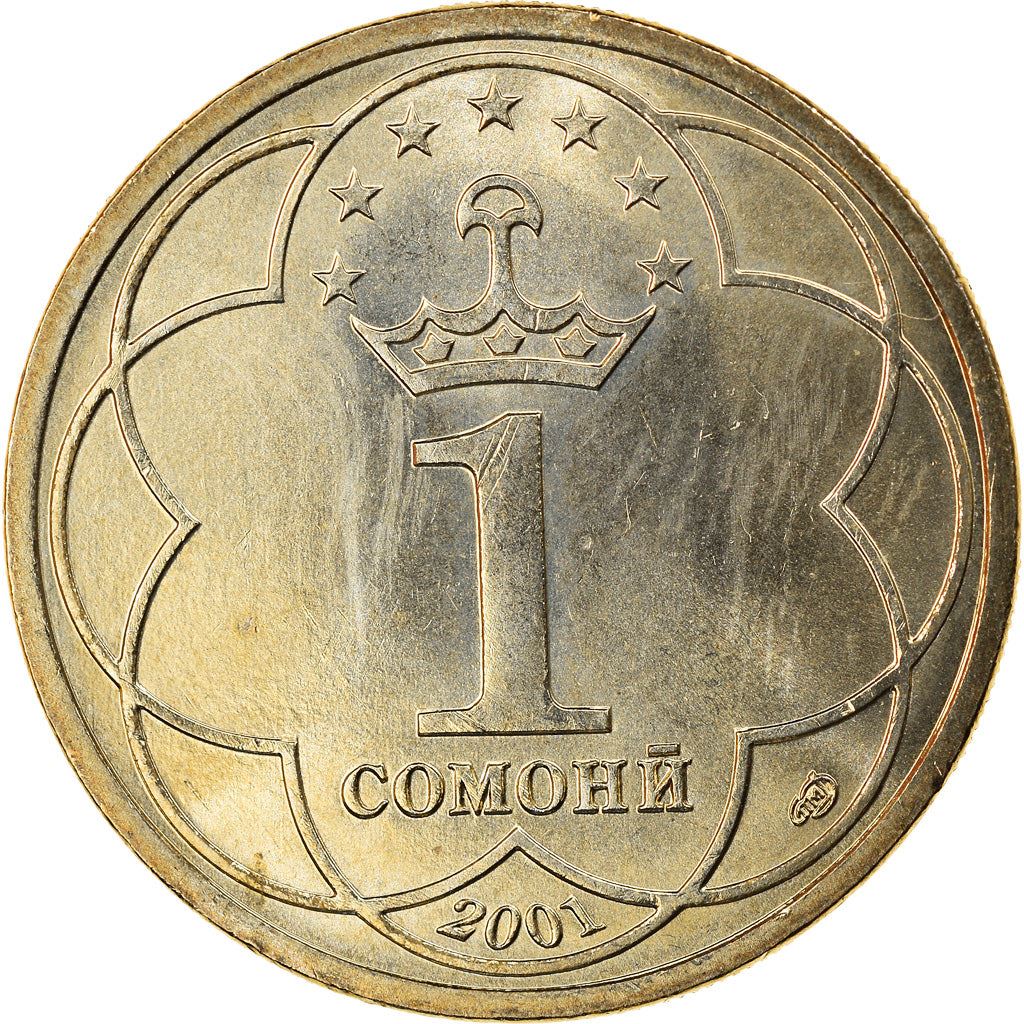 Tajikistan | 1 Somoni Coin | Ismail Samani | Crown | Stars | Km:7 | 2001
