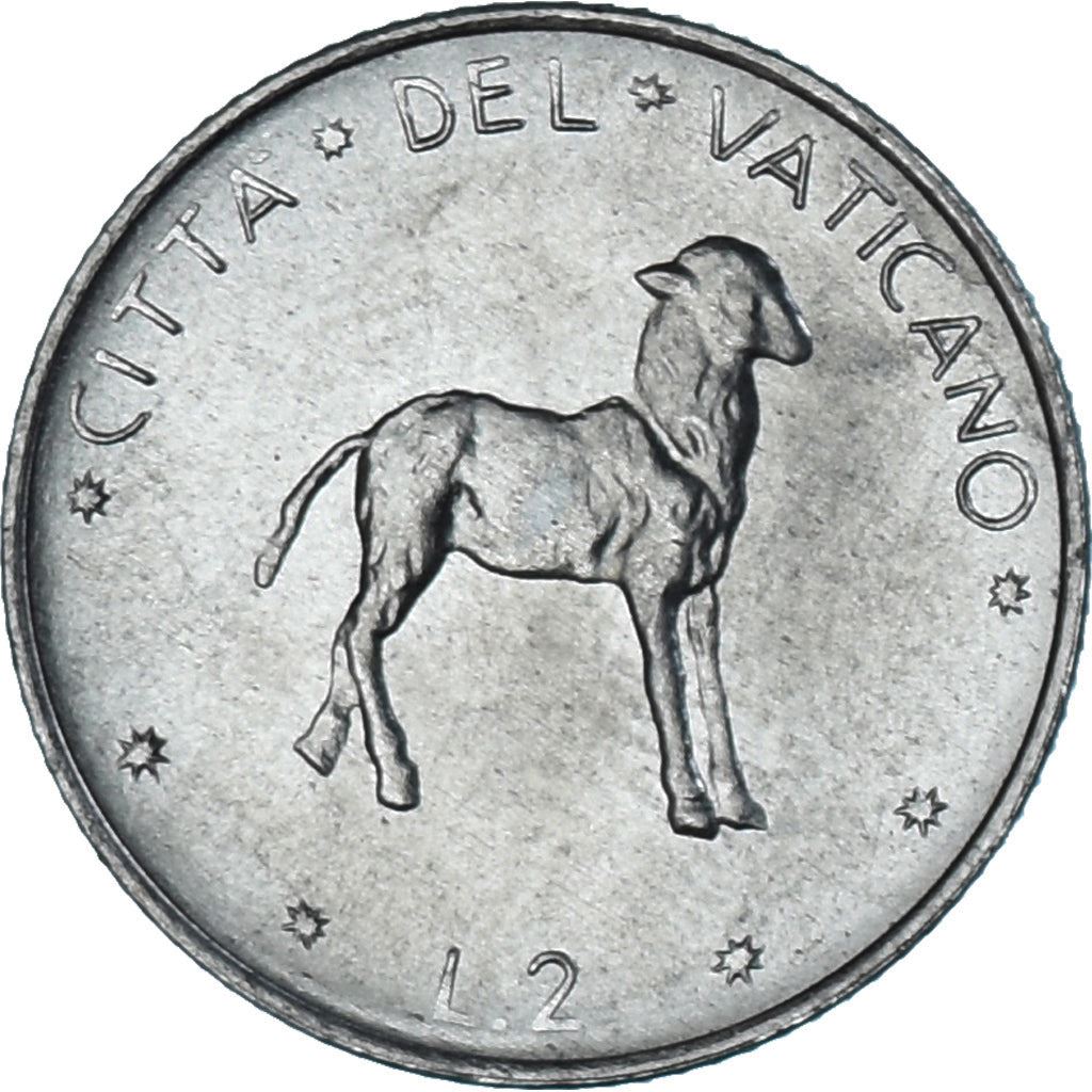Vatican City | 2 Lire Coin | Lamb | Km:117 | 1970 - 1977