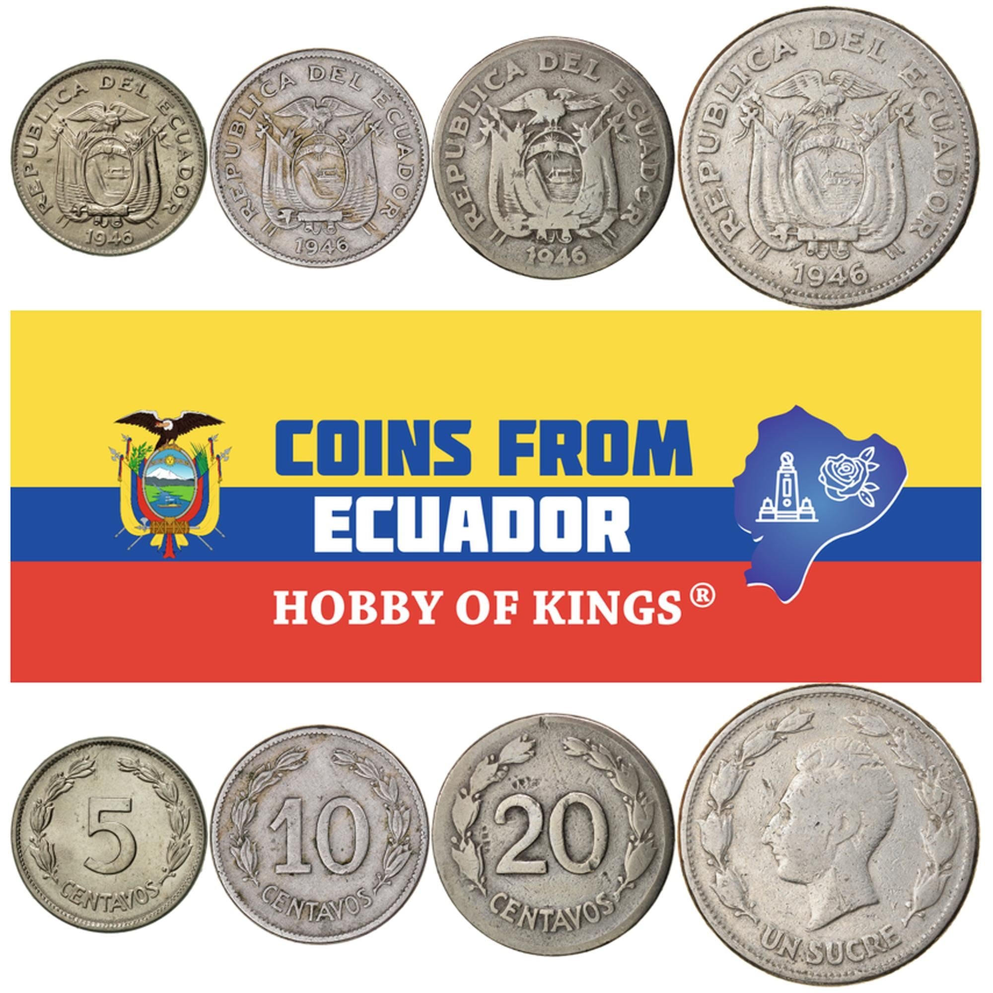 Ecuador | 4 Coin Set | 5 10 20 Centavos 1 Sucre | 1937 - 1946
