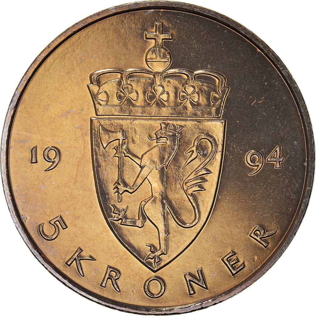 Norway 5 Kroner Coin | Harald V Type 1 | KM437 | 1992 - 1994