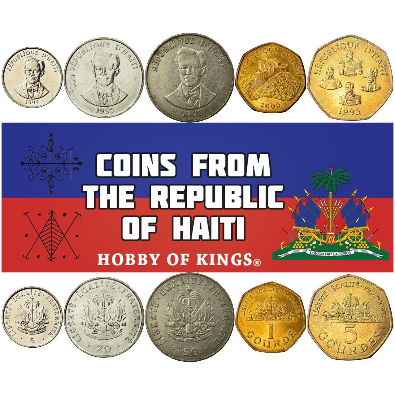 Haiti | 5 Coin Set | 5 20 50 Centimes 1 Gourde 5 Gourdes | 1995 - 2019