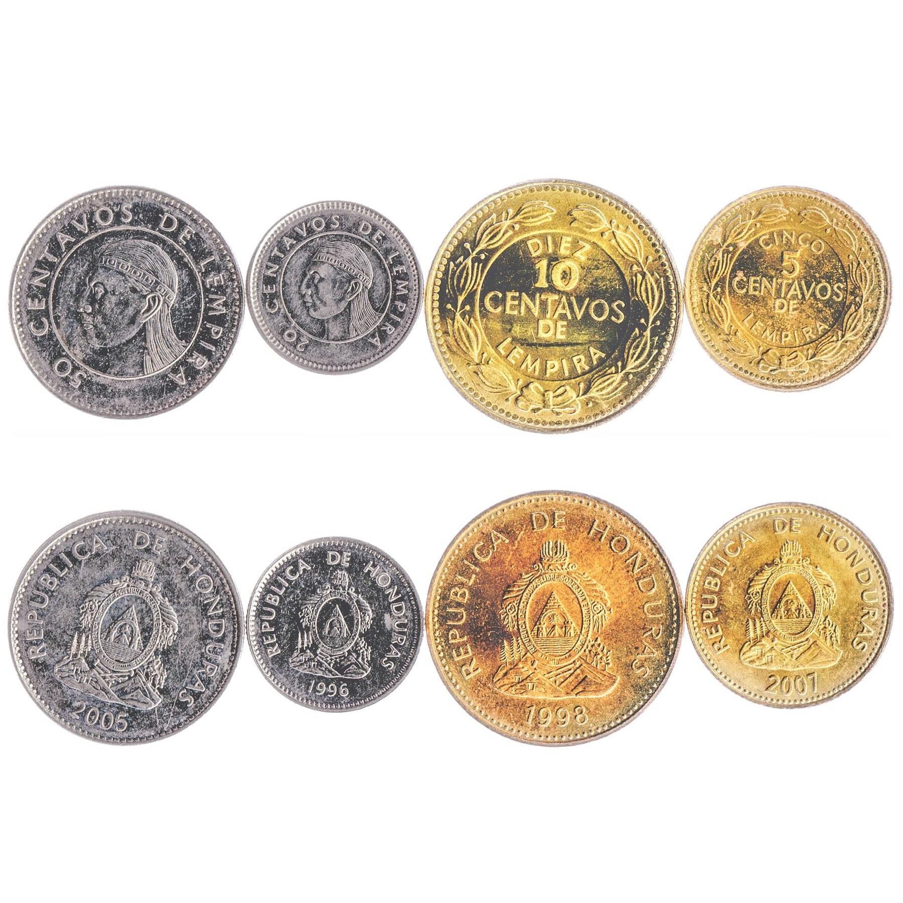 Honduran 4 Coin Set 5 10 20 50 Centavos | Pyramid | Lempira | 1995 - 2007
