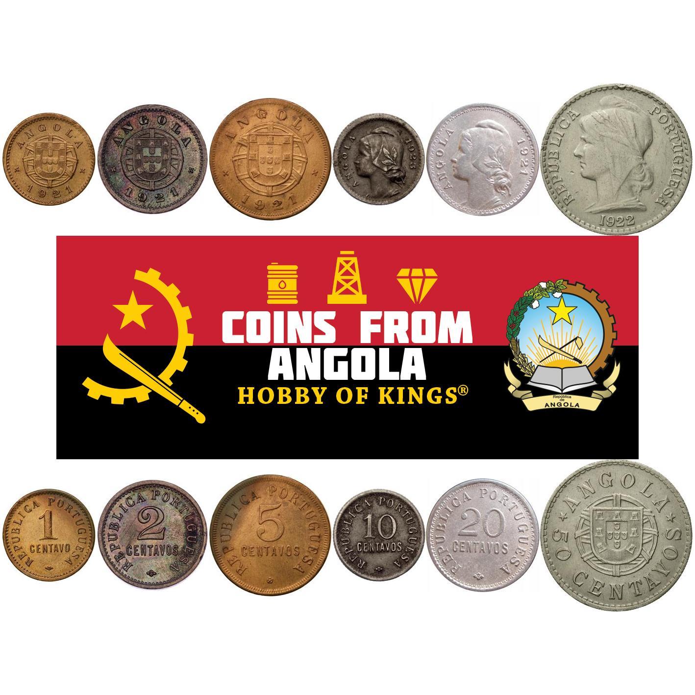 Angola | 6 Coin Set | 1 Centavo 2 5 10 20 50 Centavos | 1921 - 1924