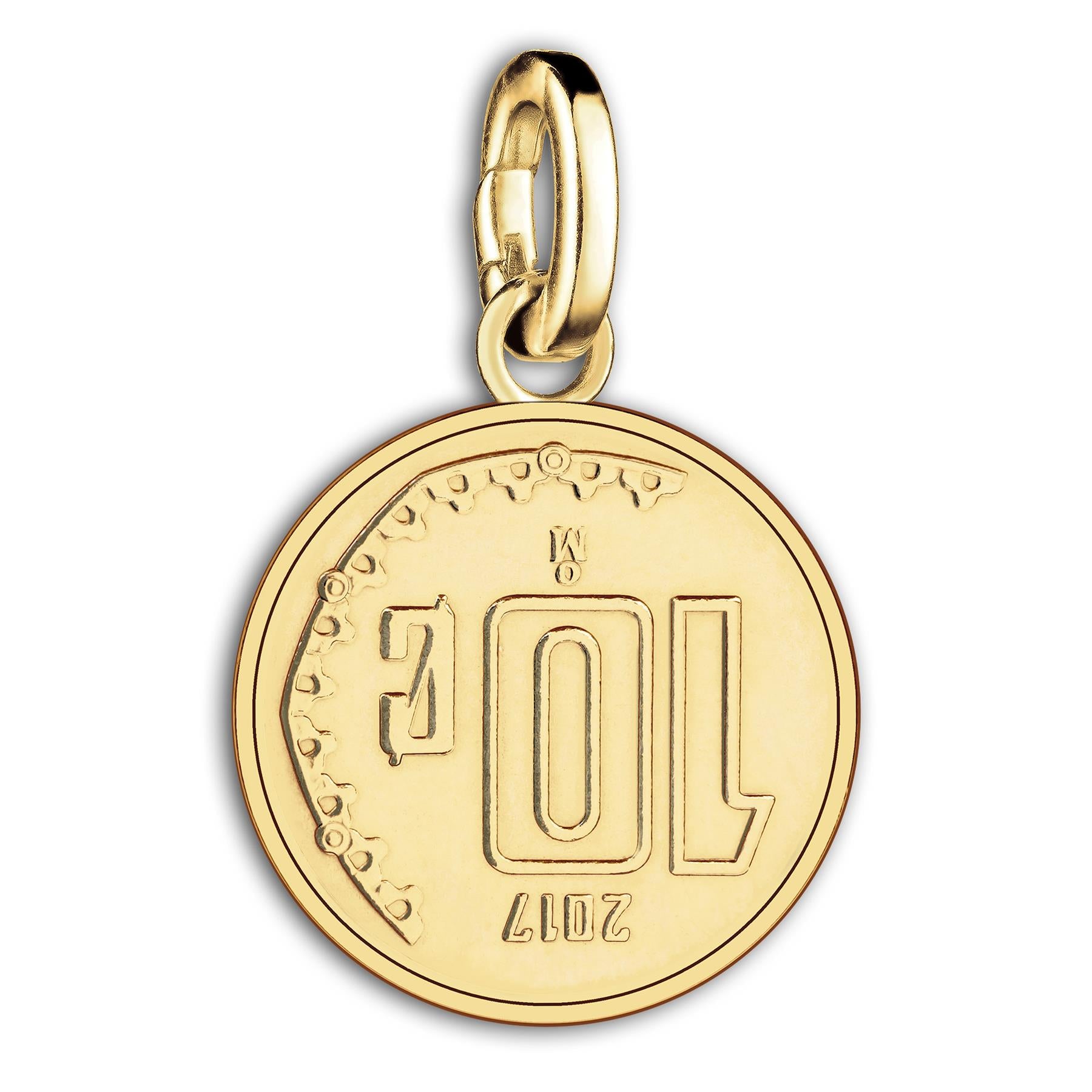 Mexican 10 Centavos Coin Charm | 925 Sterling Silver 18K Gold Plated | 2009 - 2019