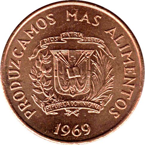 Dominican Republic 1 Centavo Coin | FAO | Liberty | KM32 | 1969