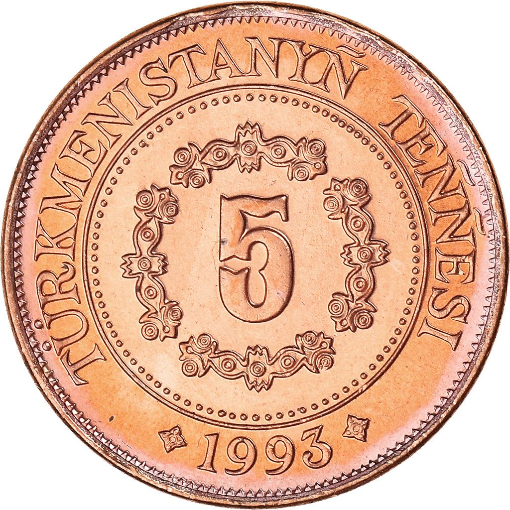 Turkmenistan | 5 Tenne Coin | President Niyazov | Wreath | Km:2 | 1993