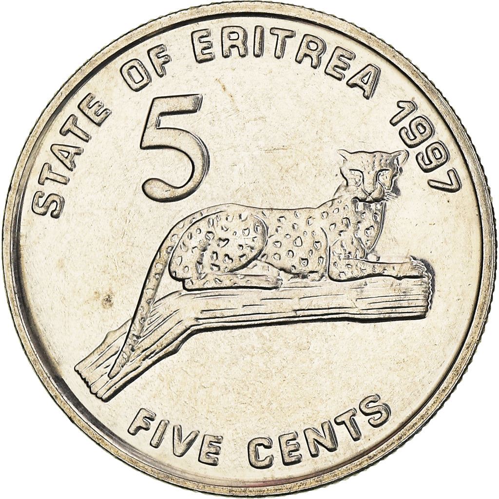 Eritrea | 5 Cents Coin | Leopard | Soldiers | Flag | Km:44 | 1997