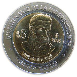 Mexico 5 Pesos Coin | Jose Maria Cos | KM908 | 2009