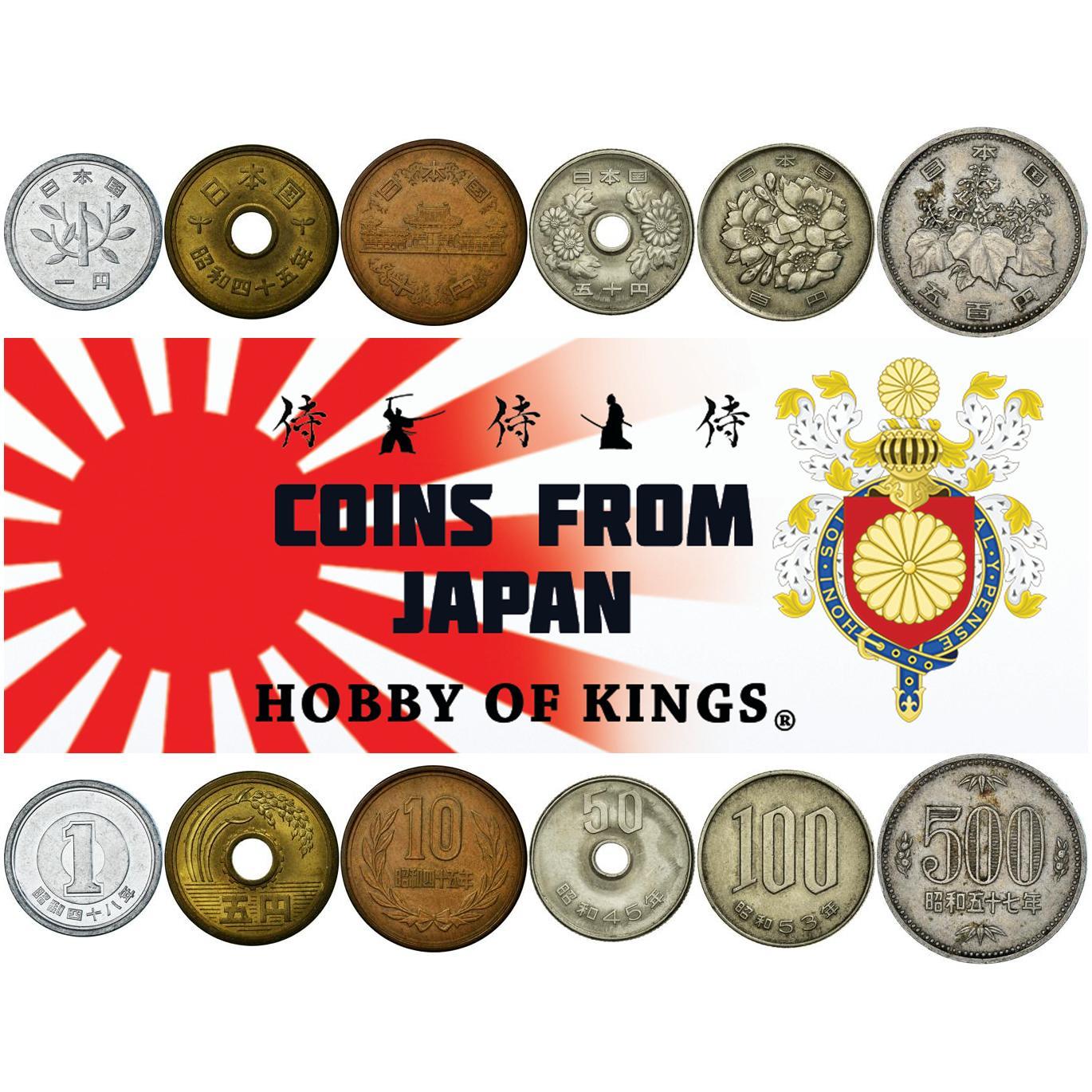 Japan | 6 Coin Set | 1 5 10 50 100 500 Yen | 1955 - 1989