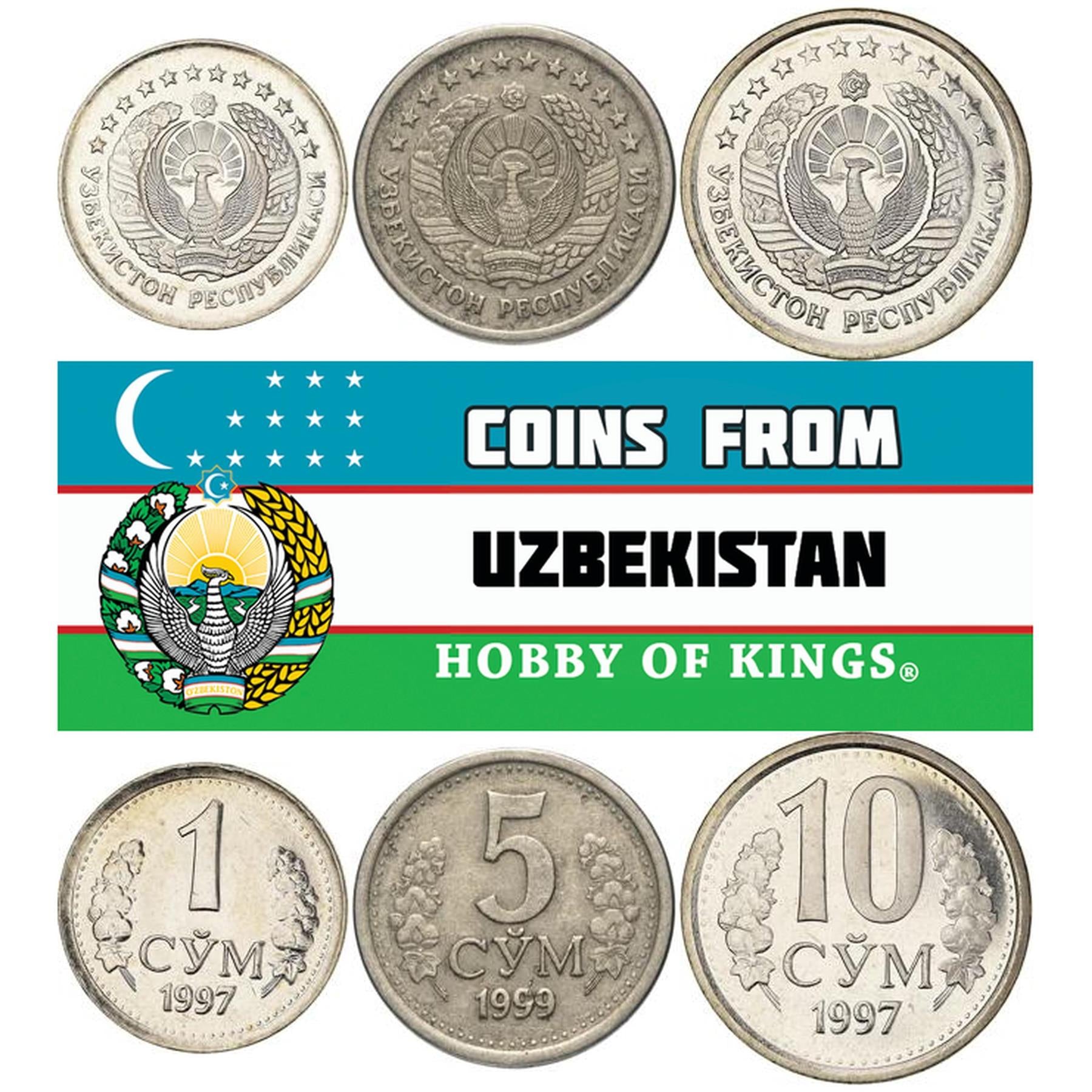 Uzbekistan | 3 Coin Set | 1 5 10 SoʻM | 1997 - 2000