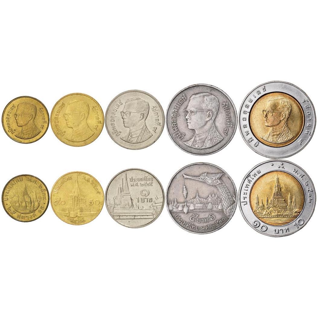 Thailand | 5 Coin Set | 25 50 Satang 1 5 10 Baht | 1986 - 2008