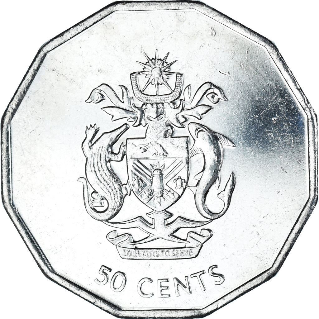 Salomonøerne | 50 Cents Mønt | Elizabeth II | Salomon Skjold og Våben | KM:29a | 2008 - 2010