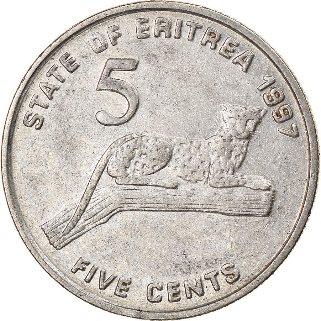 Eritrea | 5 Cents Coin | Leopard | Soldiers | Flag | Km:44 | 1997