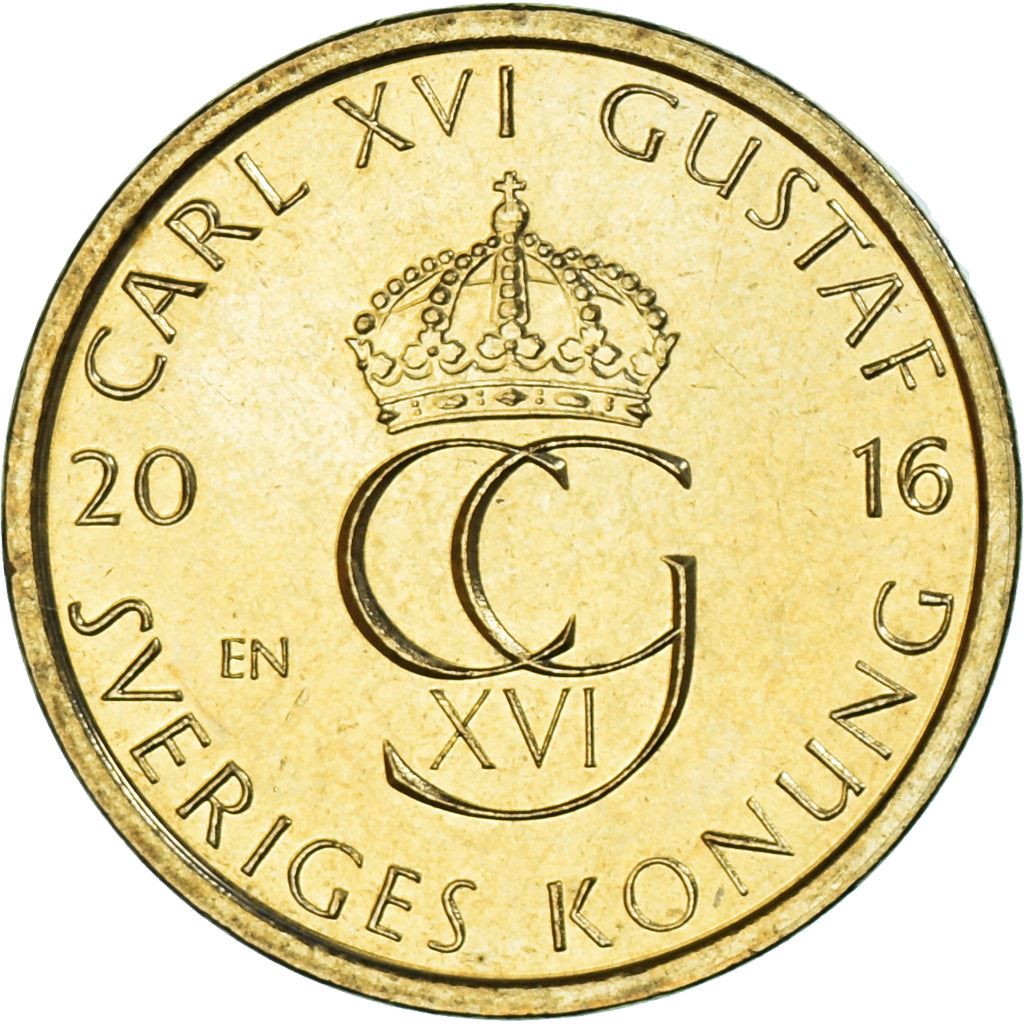 Sweden | 5 Kronor Coin | Crown | Monogram | Waves | Km:930 | 2016