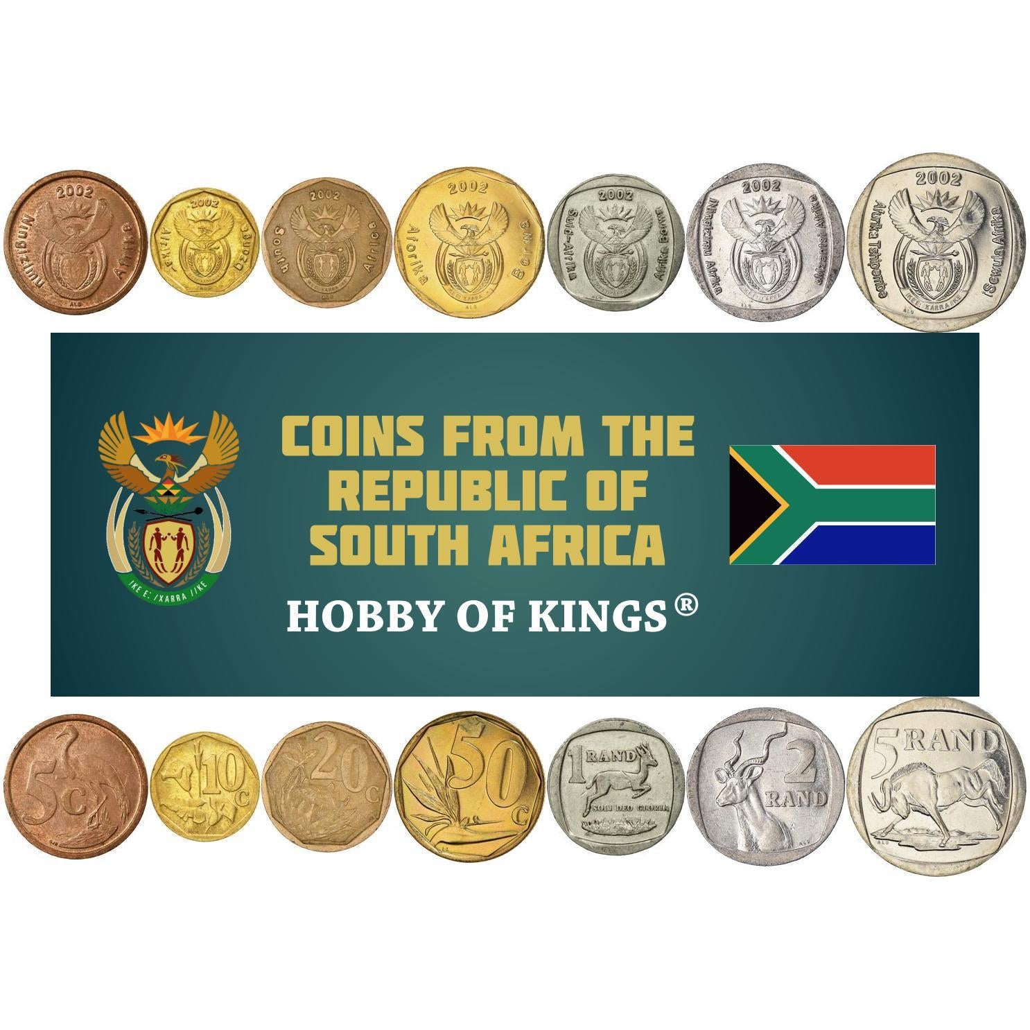 South Africa 7 Coin Set | 5 10 20 50 Cents 1 2 5 Rand | 2002