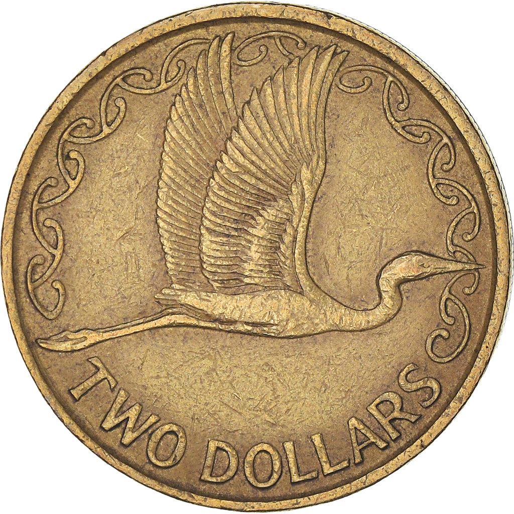 New Zealand | 2 Dollars Coin | Elizabeth II | White Heron | Kotuku | Km:79 | 1990 - 1998