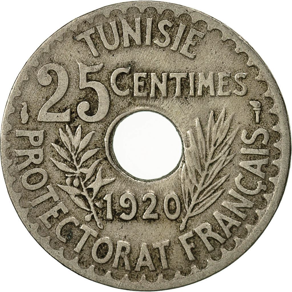 Tunisia 25 Centimes Coin | Muhammad V | KM244 | 1918 - 1920
